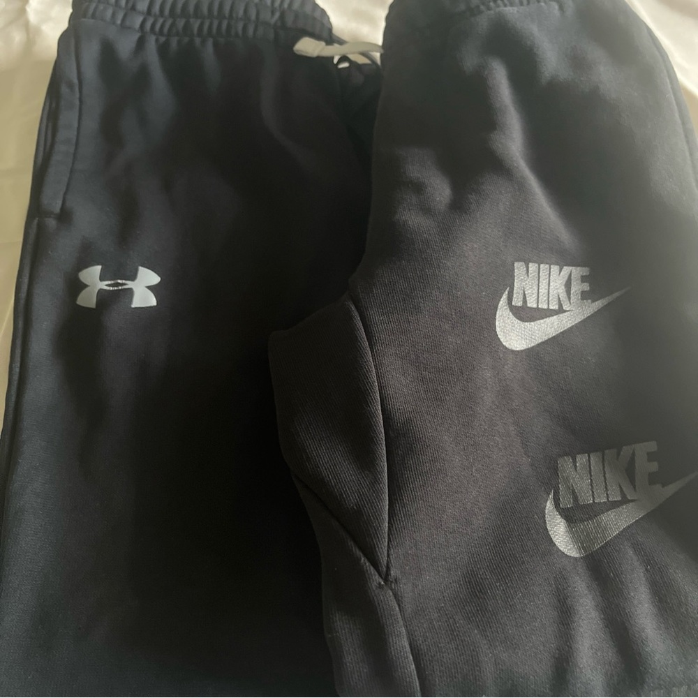 Nike Black Joggers with White Accents and black pants Under Armour both size S